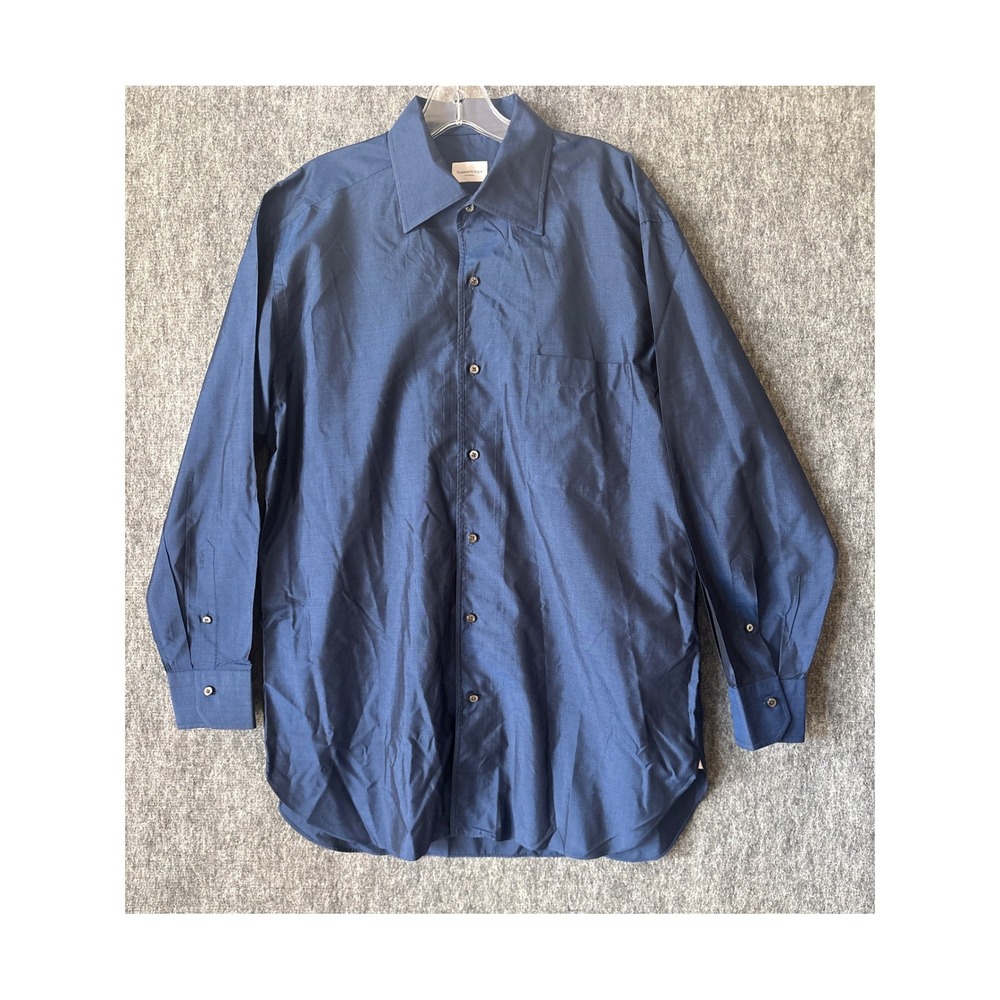 Ermenegildo Zegna Su Misura Mens Navy Blue 100% Silk Comfort Fit Shirt Sz L
